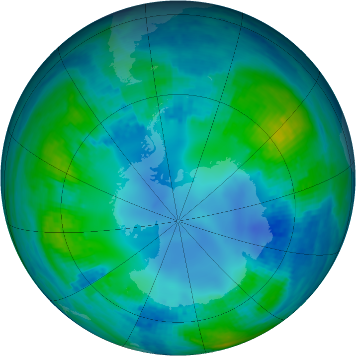 Antarctic ozone map for 07 May 2001